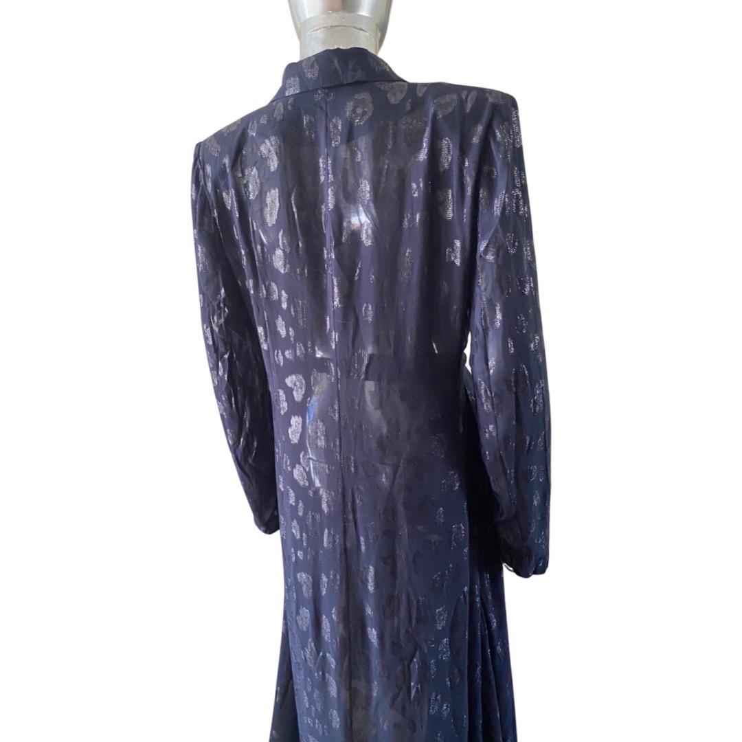 Cushnie Navy Cheetah Metallic Print Wrap Dress with Scarf Hem. Size  For Sale 5