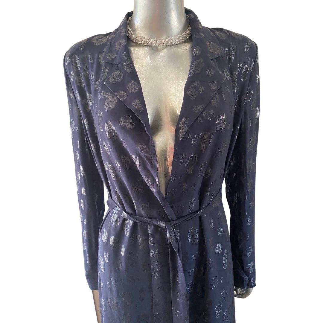 Cushnie Navy Cheetah Metallic Print Wrap Dress with Scarf Hem. Size  For Sale 6