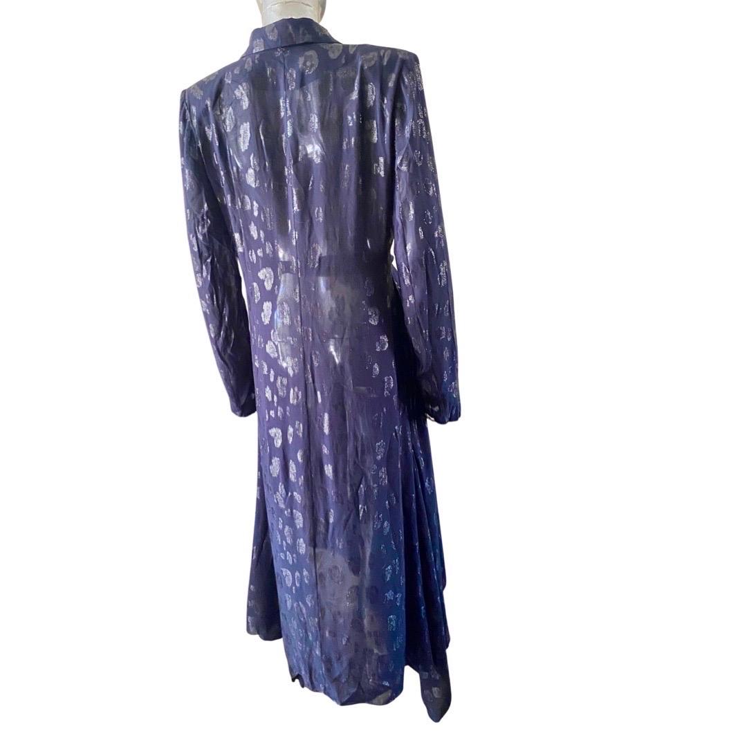 Women's Cushnie Navy Cheetah Metallic Print Wrap Dress with Scarf Hem. Size  For Sale