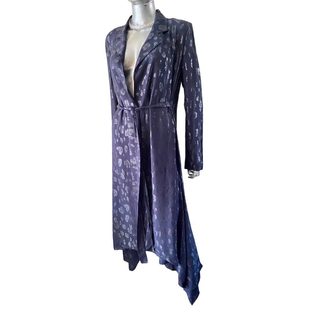 Cushnie Navy Cheetah Metallic Print Wrap Dress with Scarf Hem. Size  For Sale 1