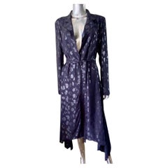 Cushnie Navy Cheetah Metallic Print Wrap Dress with Scarf Hem. Size
