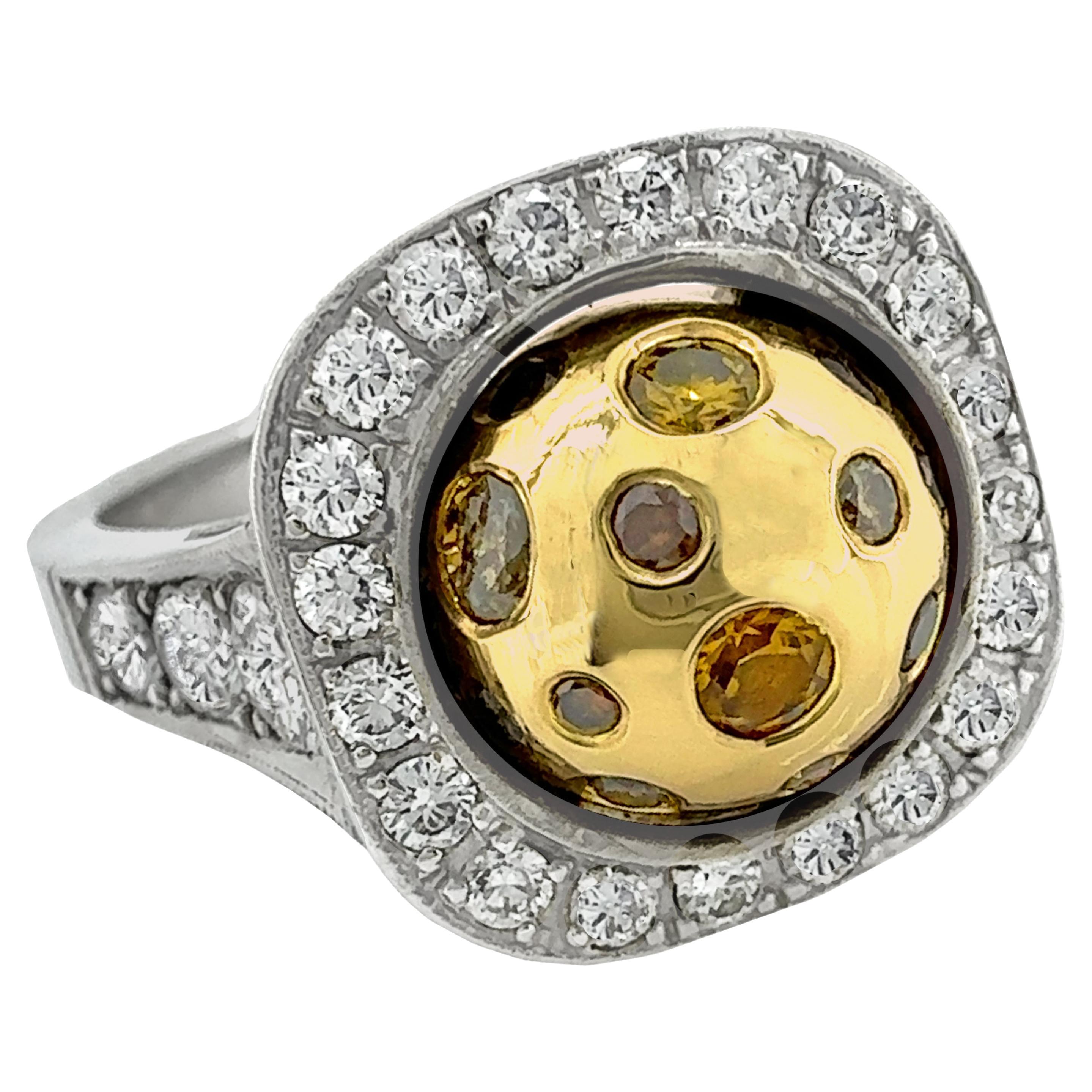 "Cushy" 0.92 Carat Diamond Cocktail Ring in 18 Karat White & Yellow Gold For Sale