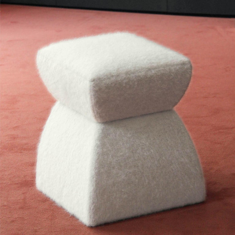 Contemporary ‘Cusi’ Pouf in Bagheera Mohair For Sale