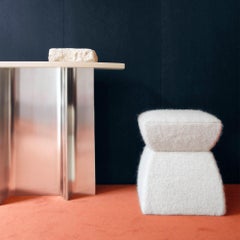 ‘Cusi’ Pouf in White Mohair