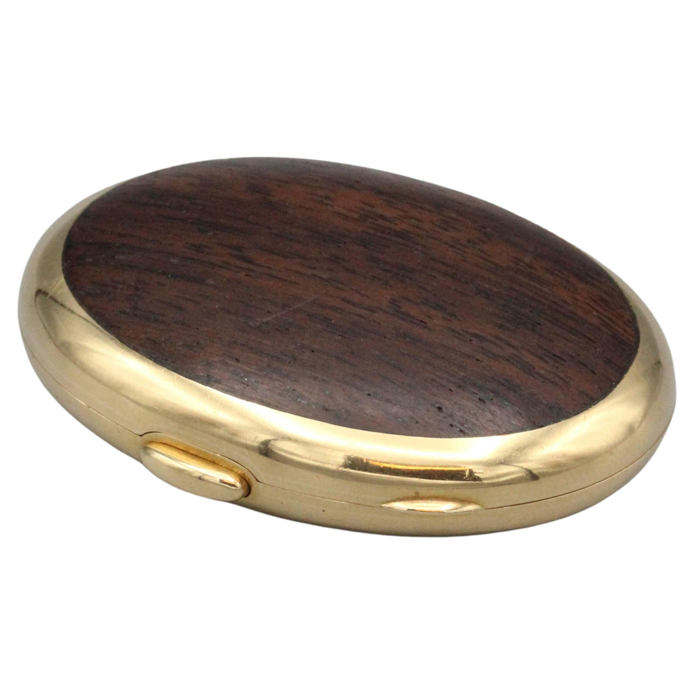 Cusi Wood and 18k Gold Pill Box Pillbox For Sale