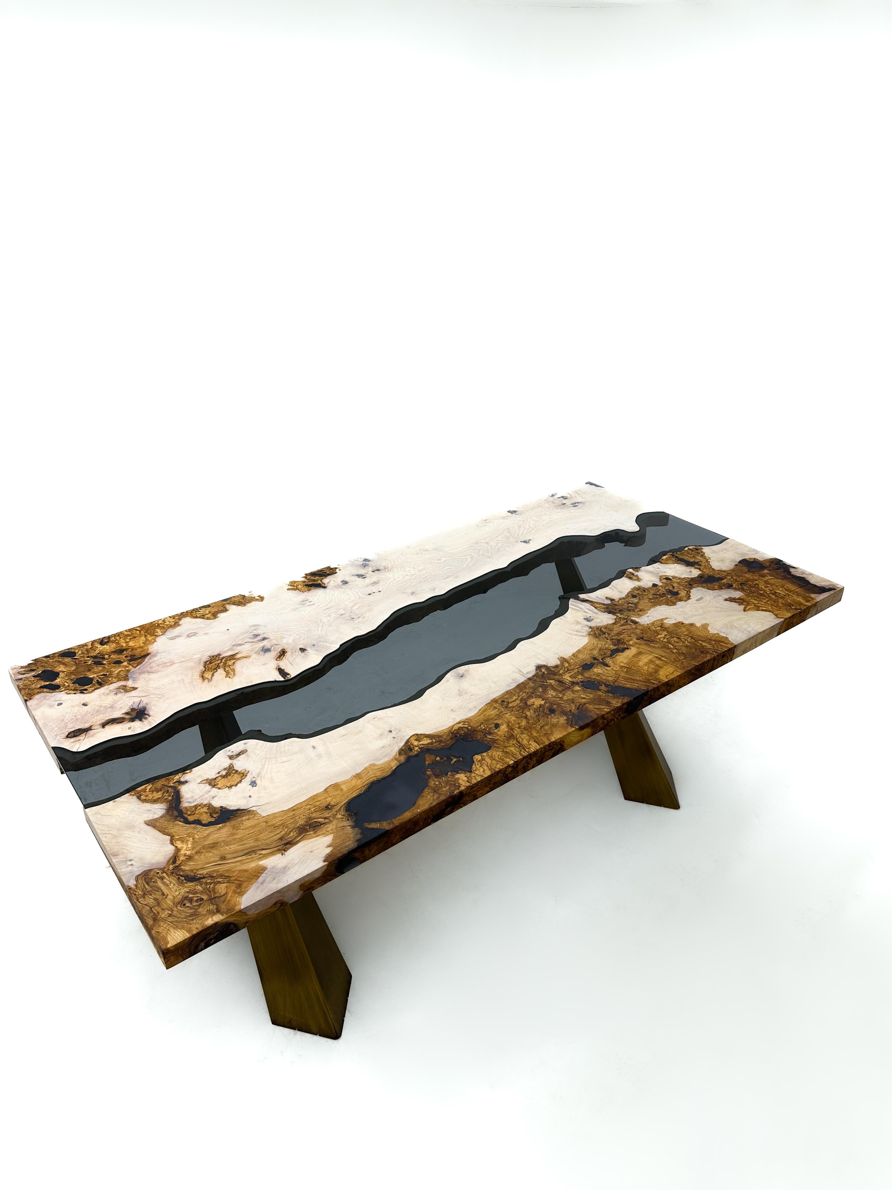 Tavolo River personalizzato in vetro naturale al 100% - Tavolo da pranzo personalizzato River Wood in vendita 2