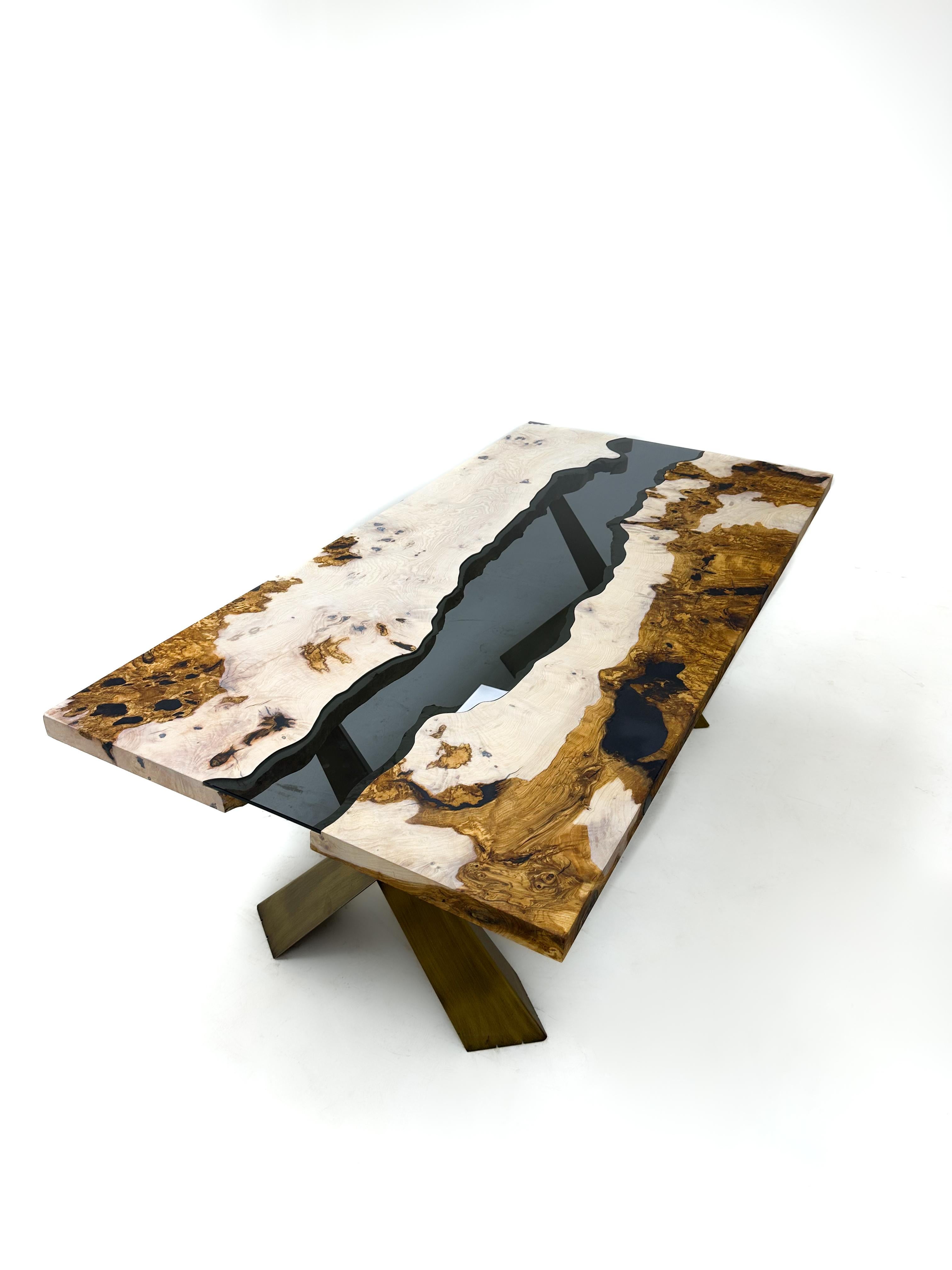 Vetro Tavolo River personalizzato in vetro naturale al 100% - Tavolo da pranzo personalizzato River Wood in vendita