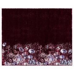 Custom 100% Silk Asymmetric Rug "Jewels"  Luxury Burgundy & Ruby Gemstone Carpe