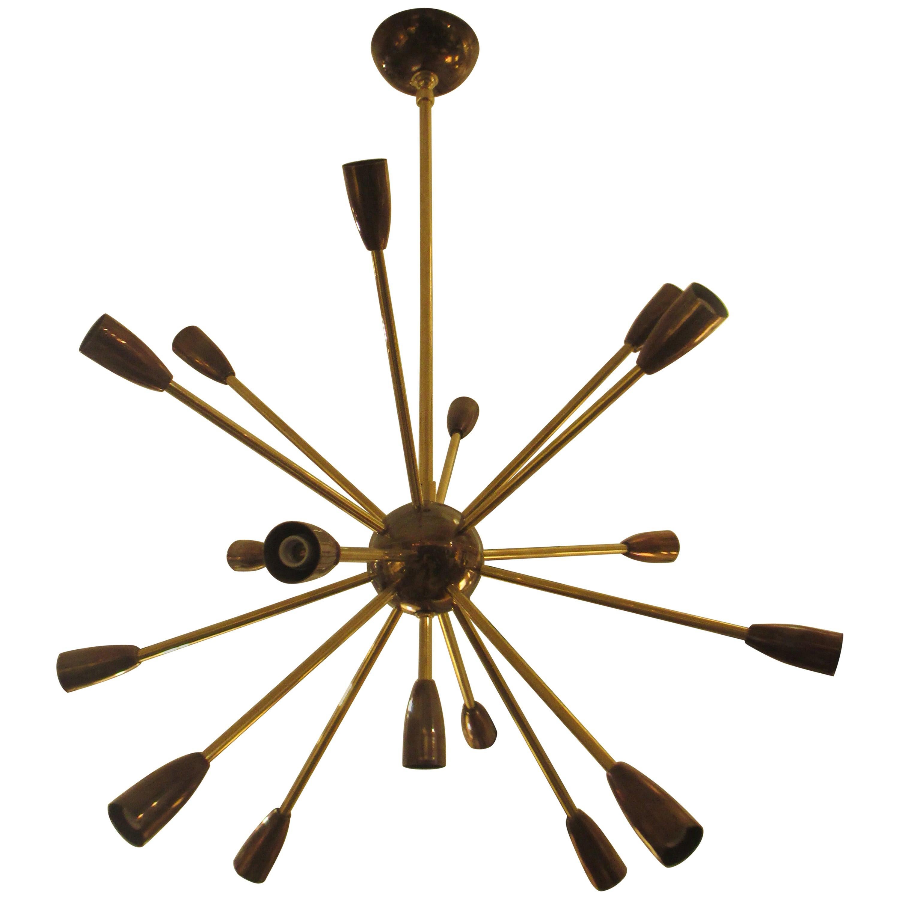 Custom 14-Arm Brass and Copper Sputnik Chandelier / Fixture