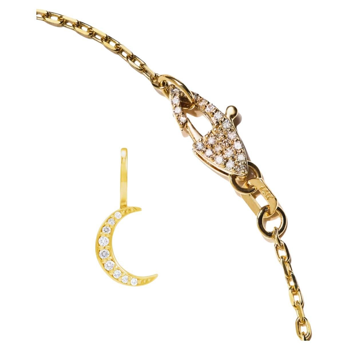 Benutzerdefinierte 14k Diamant Mondsichel Anhänger auf Kabelkette mit Diamant-Verschluss im Angebot