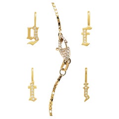 Custom 14k Diamond Gothic Initial Pendants on Box Chain with Diamond Clasp