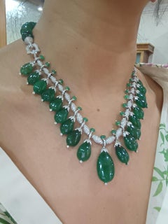 Custom 14k Emerald Drop Necklace 297 carats emerald 14k gold 27gms Diamond 7.95