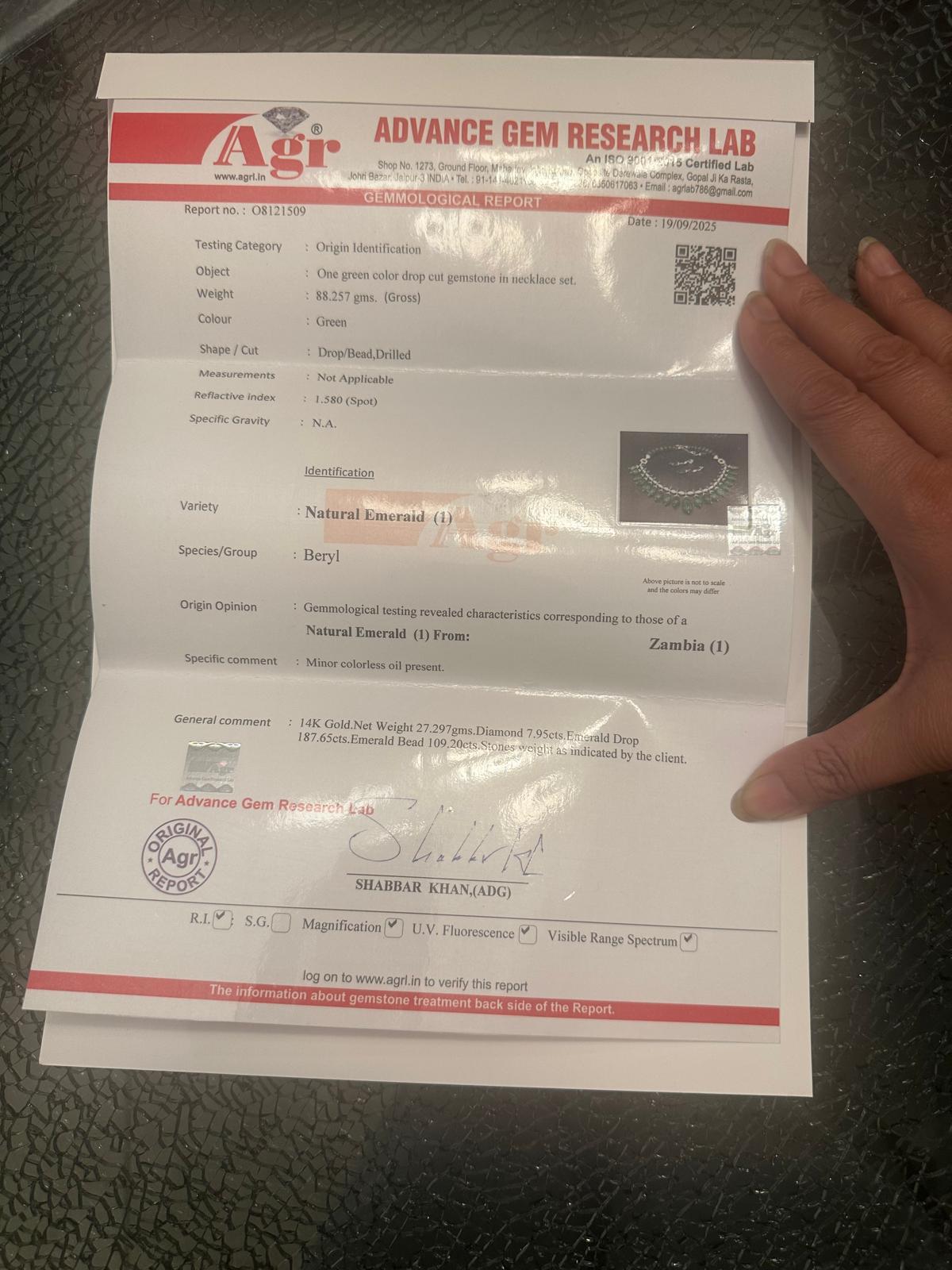 Collana personalizzata 14k Emerald Drop 297 carati smeraldo oro 14k 27gms Diamante 7,95 in vendita 11