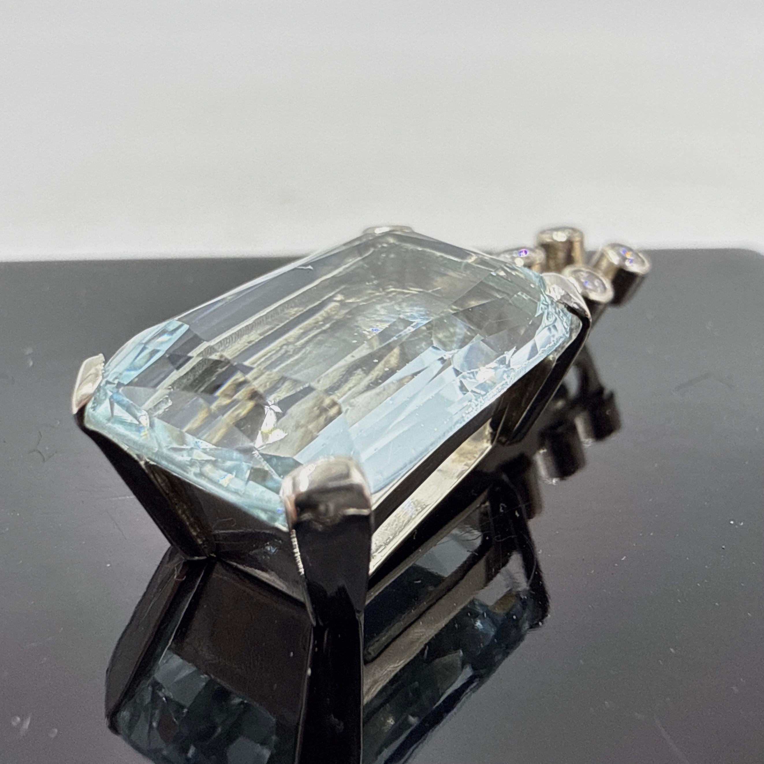 De las mujeres Custom 14K White Gold Aquamarine & Diamond Pendant 16.29TCW en venta
