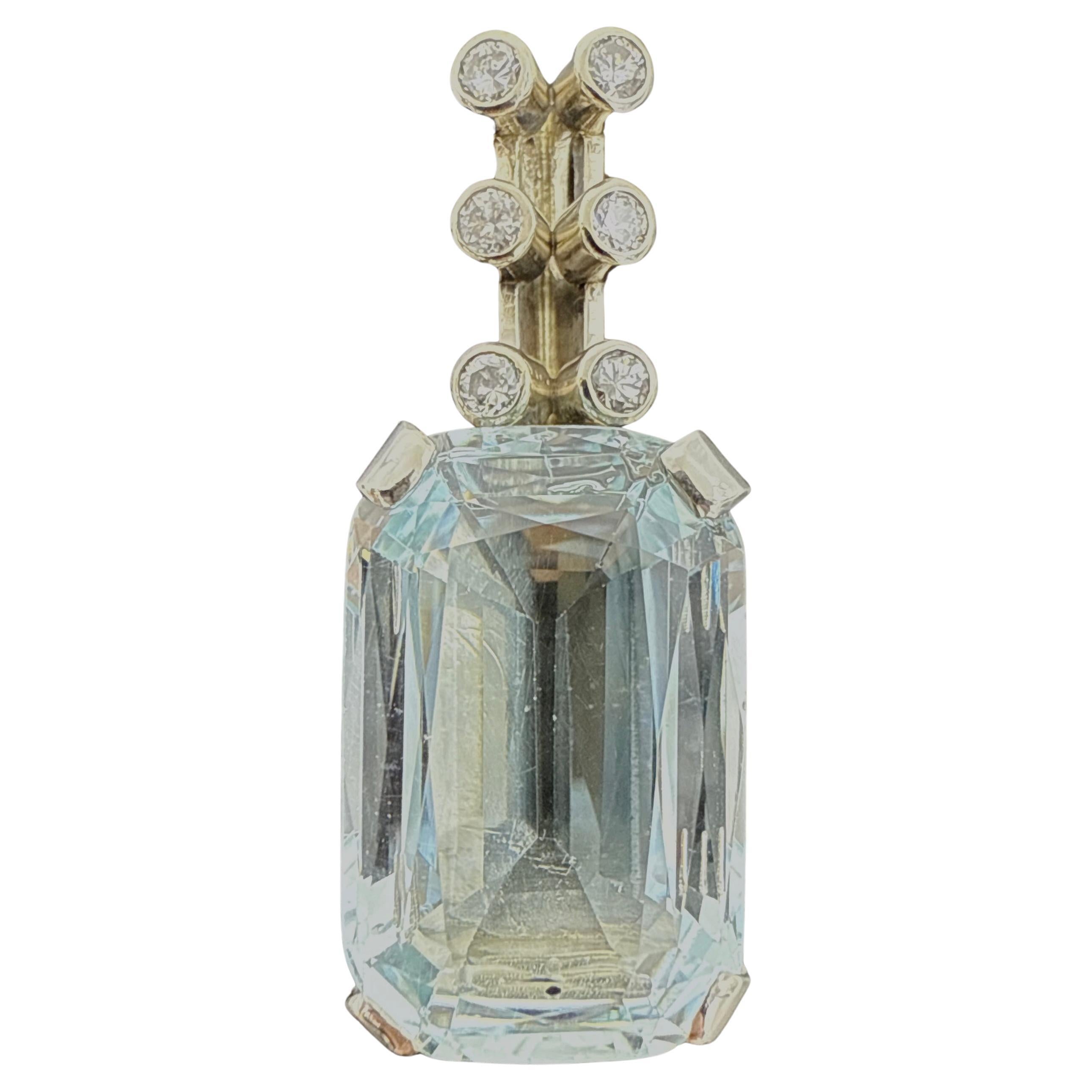 Custom 14K White Gold Aquamarine & Diamond Pendant 16.29TCW