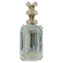 Custom 14K White Gold Aquamarine & Diamond Pendant 16.29TCW