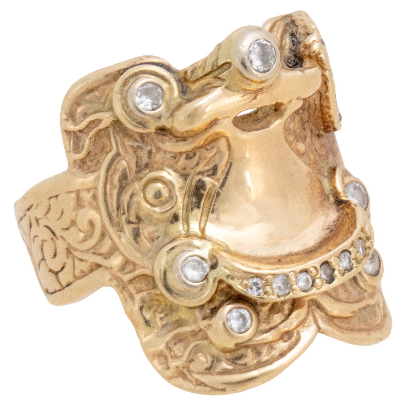 Custom 14K Yellow Gold and Diamond Saddle Ring