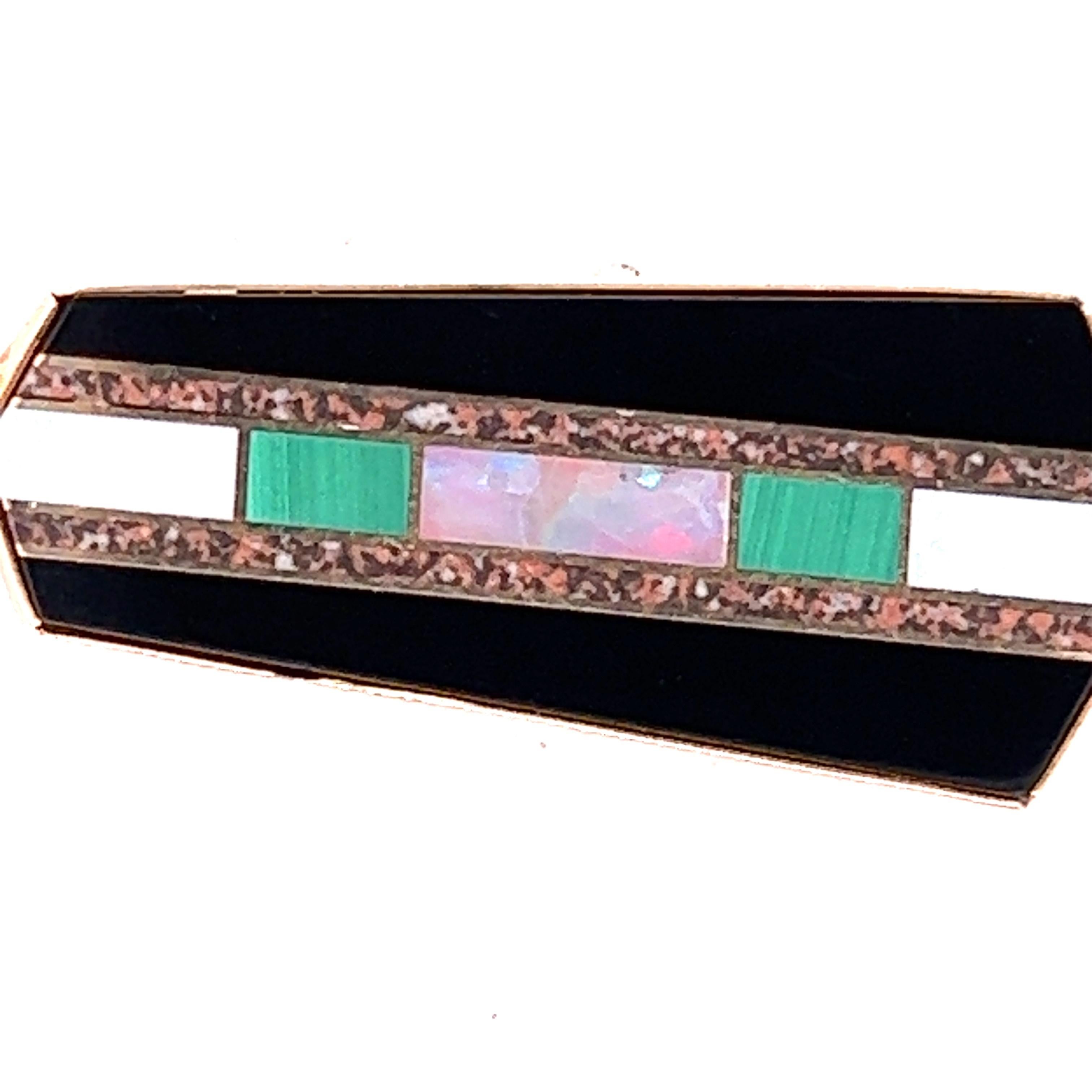 Custom 14kt Inlaid Opal/ Malachite & Onyx Earrings with Gemstones 3