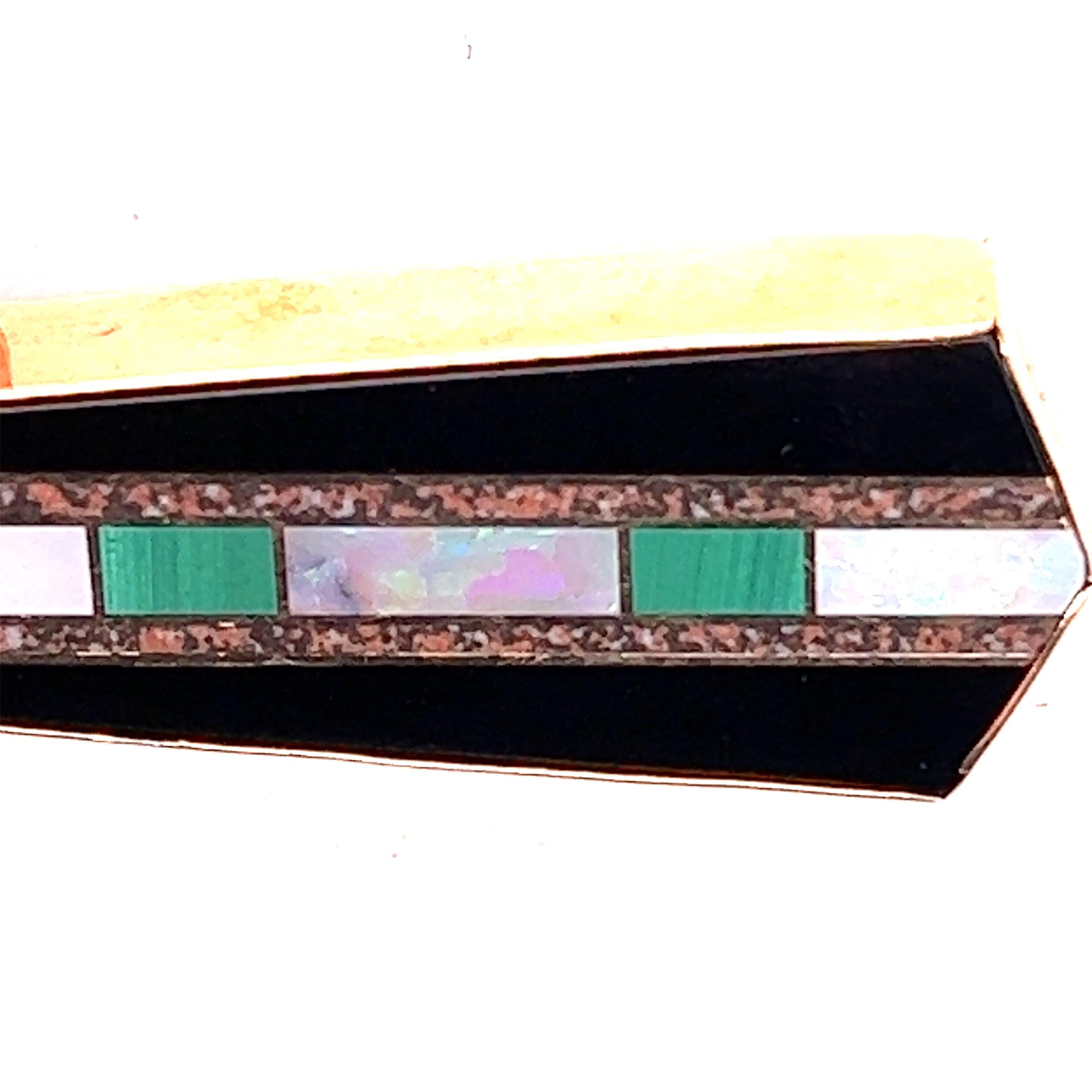 Custom 14kt Inlaid Opal/ Malachite & Onyx Earrings with Gemstones 4