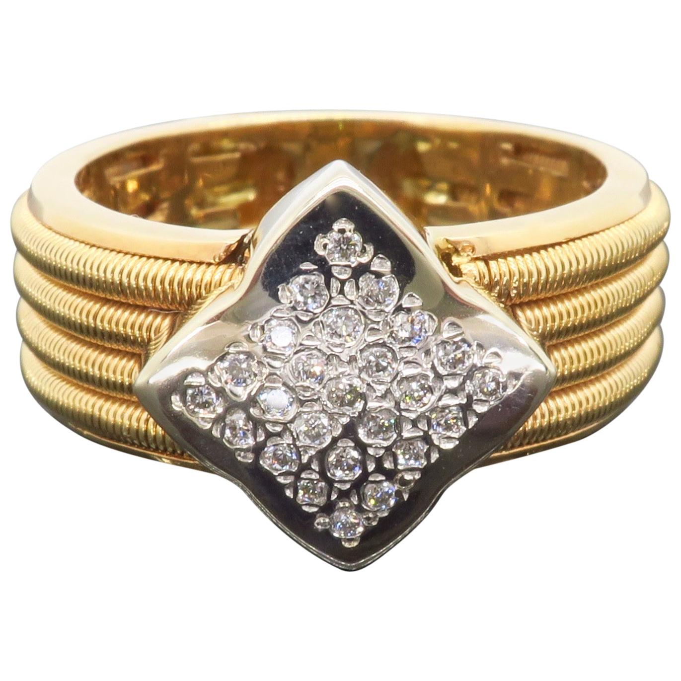 Custom 18 Karat Yellow Gold Diamond Clover Ring