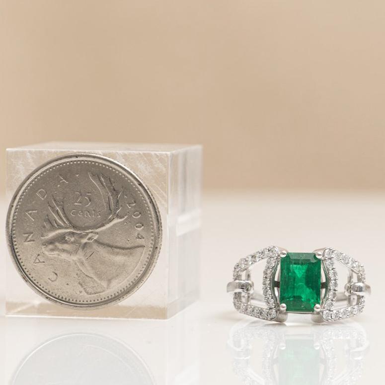 Custom 18k White Gold 1.88ct Panjshir Afghan Emerald And Diamond Cocktail Ring In New Condition For Sale In Victoria, BC