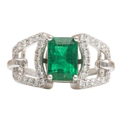 Custom 18k White Gold 1.88ct Panjshir Afghan Emerald And Diamond Cocktail Ring