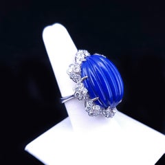 Custom 18k White Gold Lapis Lazuli and Diamond Cocktail Ring, 28ct