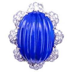 Custom 18k White Gold Lapis Lazuli and Diamond Cocktail Ring, 28ct