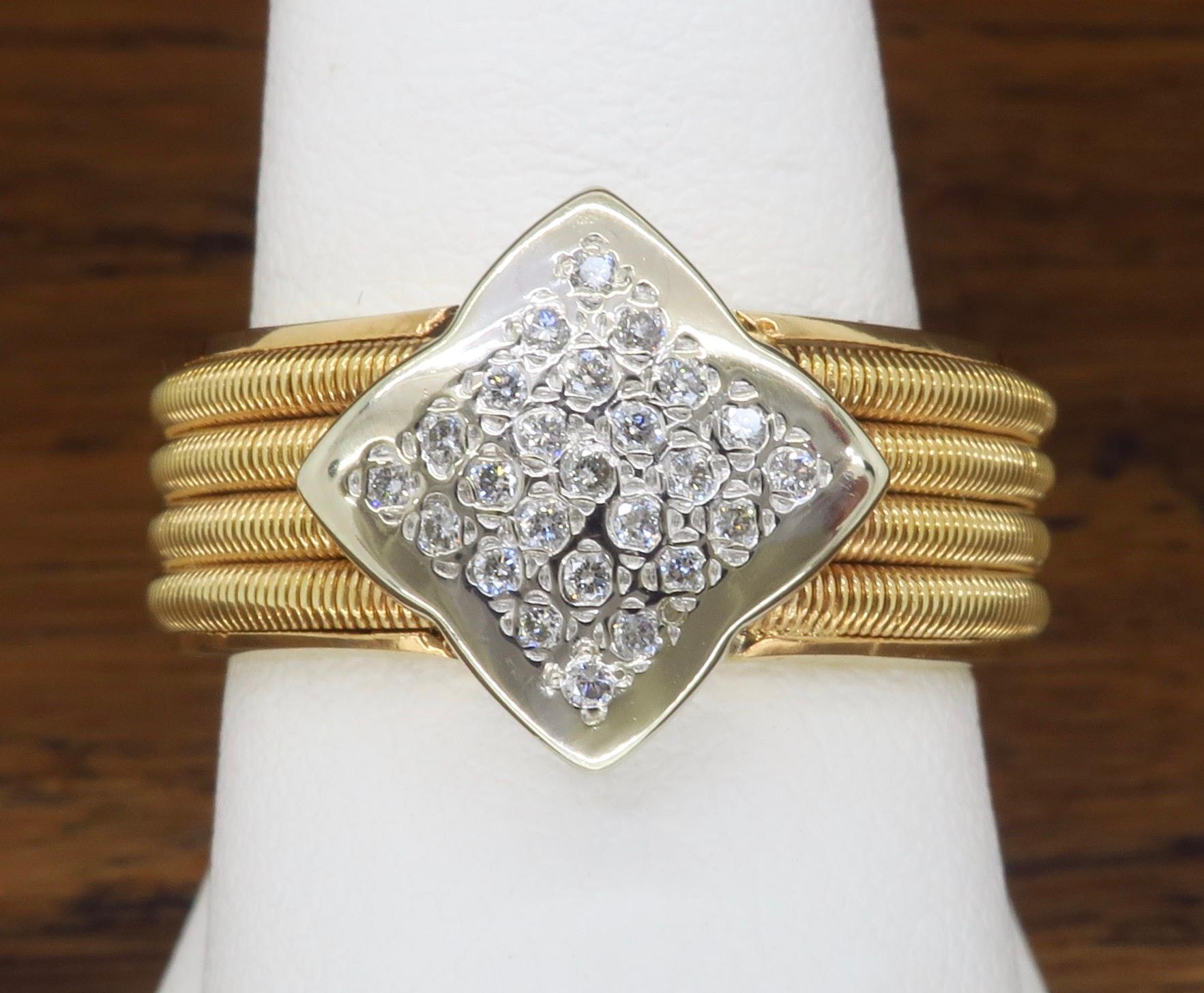 Custom 18 Karat Yellow Gold Diamond Clover Ring 6