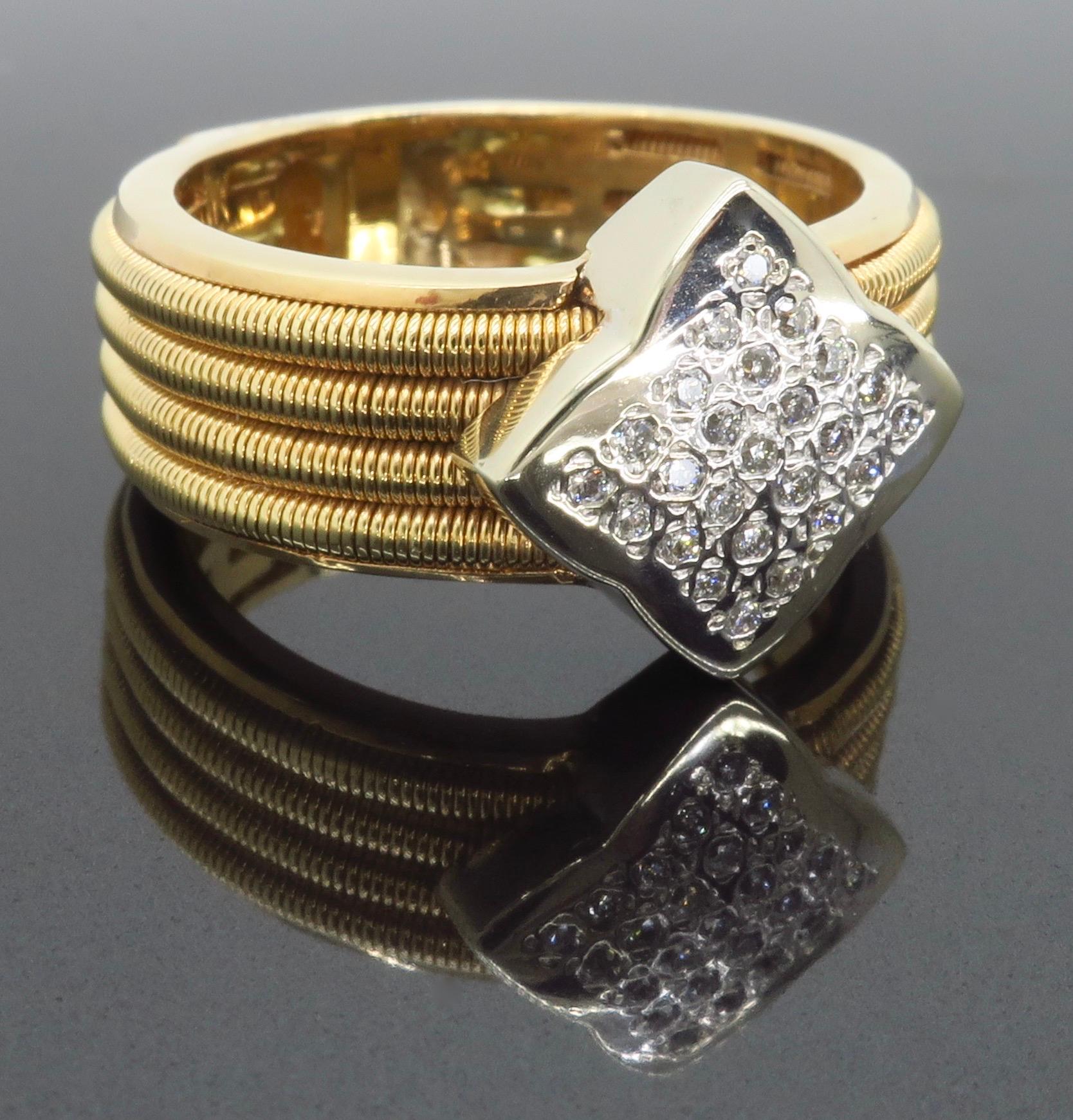 Approximate Diamond Carat Weight: 0.25ctw 
Metal: 18K Yellow Gold
Marked/Tested: Stamped “750” 
Weight: 11.5 Grams
Ring Size: 8