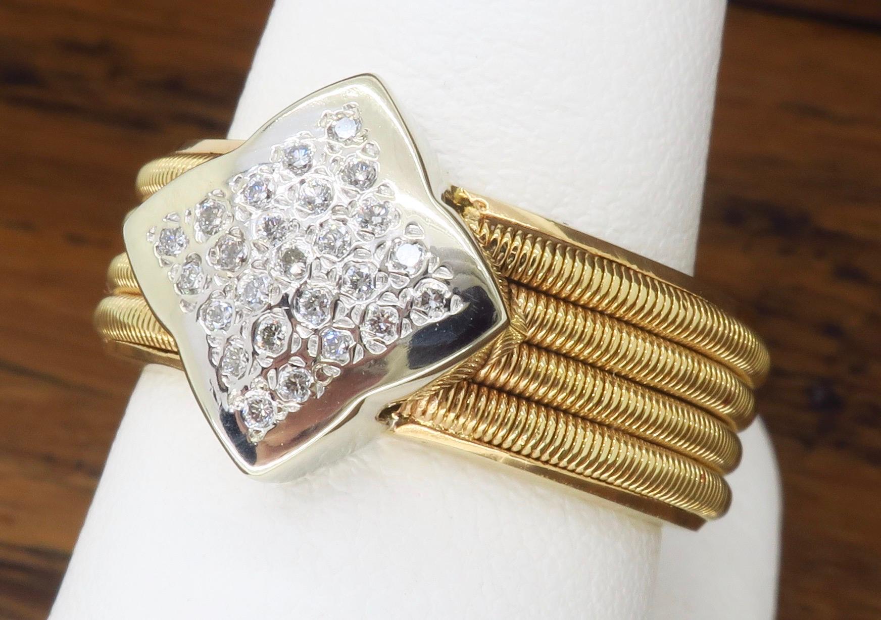 Custom 18 Karat Yellow Gold Diamond Clover Ring 4