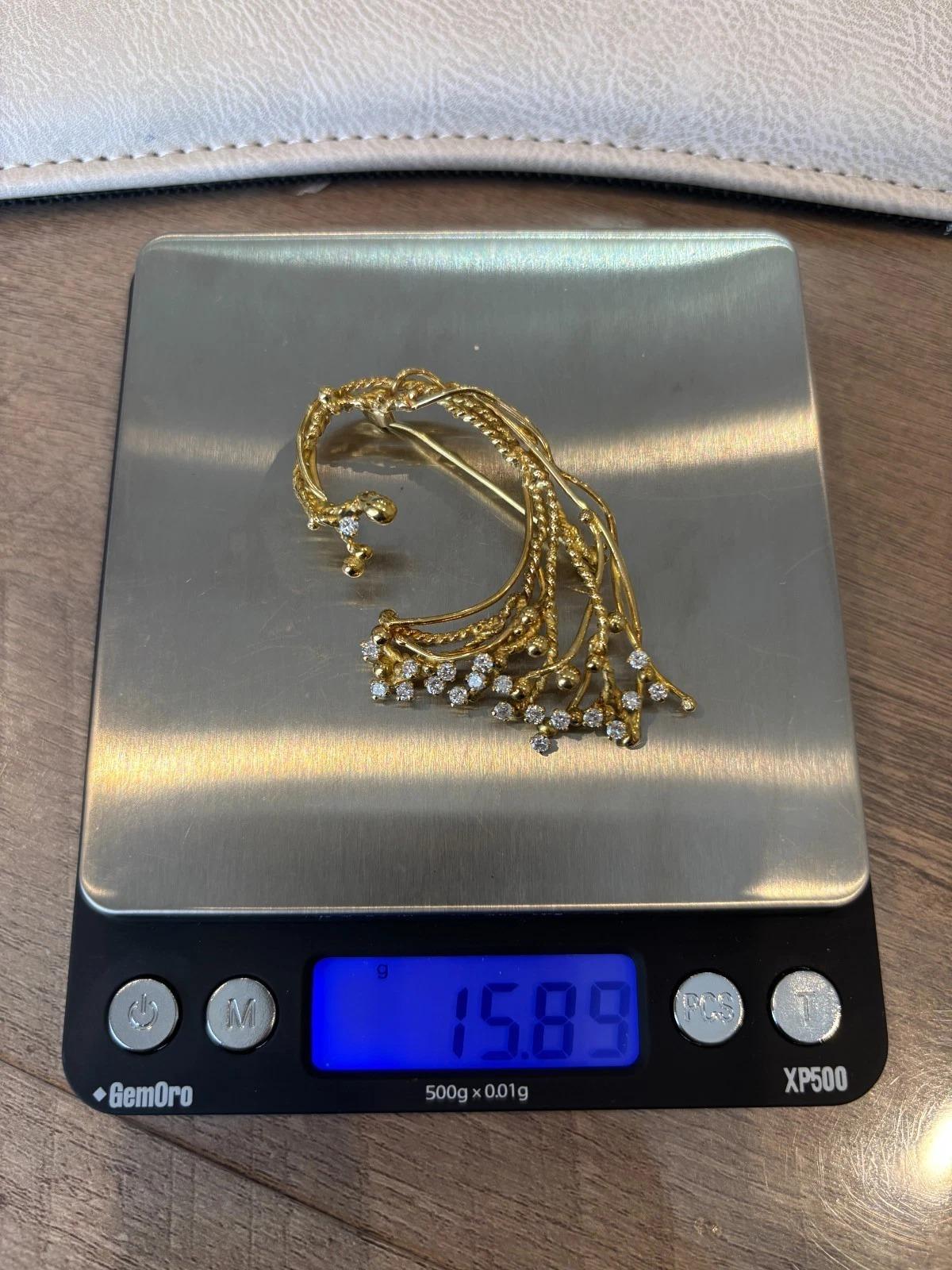 Custom 18K Gelbgold Diamant Rebe 1,00 ctw natürliche Diamanten 15,89g Brosche im Angebot 4