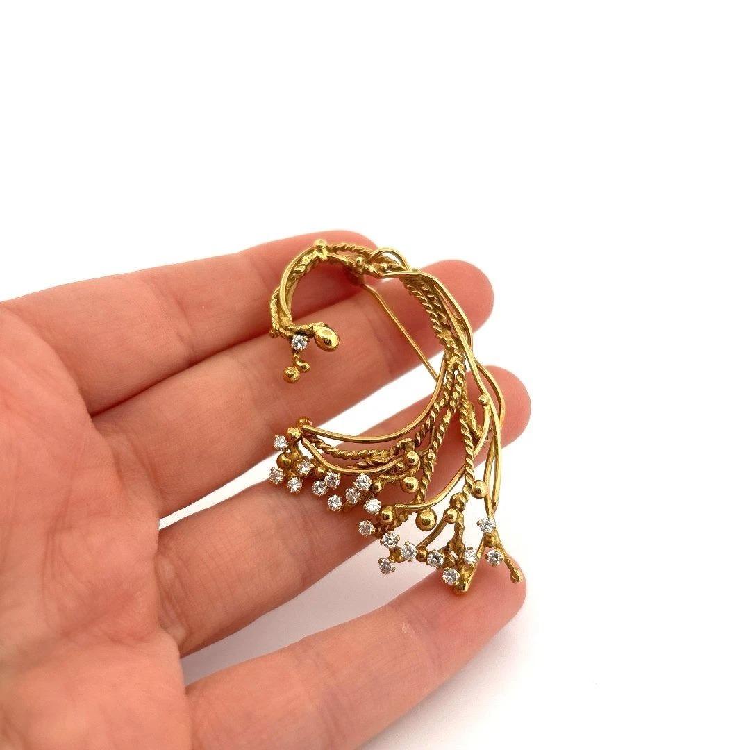 Custom 18K Gelbgold Diamant Rebe 1,00 ctw natürliche Diamanten 15,89g Brosche (Art déco) im Angebot
