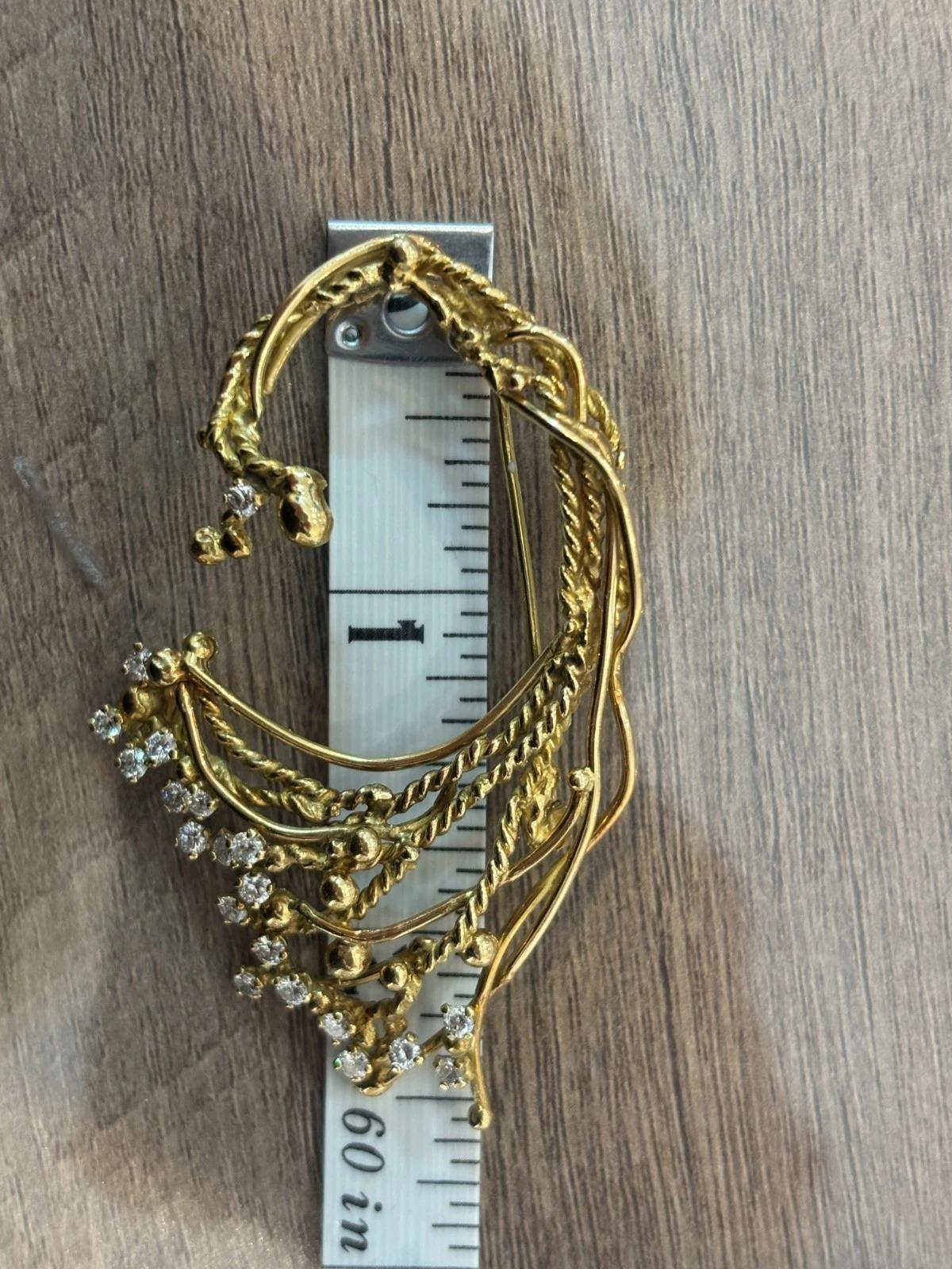 Custom 18K Gelbgold Diamant Rebe 1,00 ctw natürliche Diamanten 15,89g Brosche im Zustand „Hervorragend“ im Angebot in Carmel By The Sea, CA