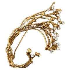 Custom 18K Yellow Gold Diamond Vine 1.00 ctw Natural Diamonds 15.89g Brooch
