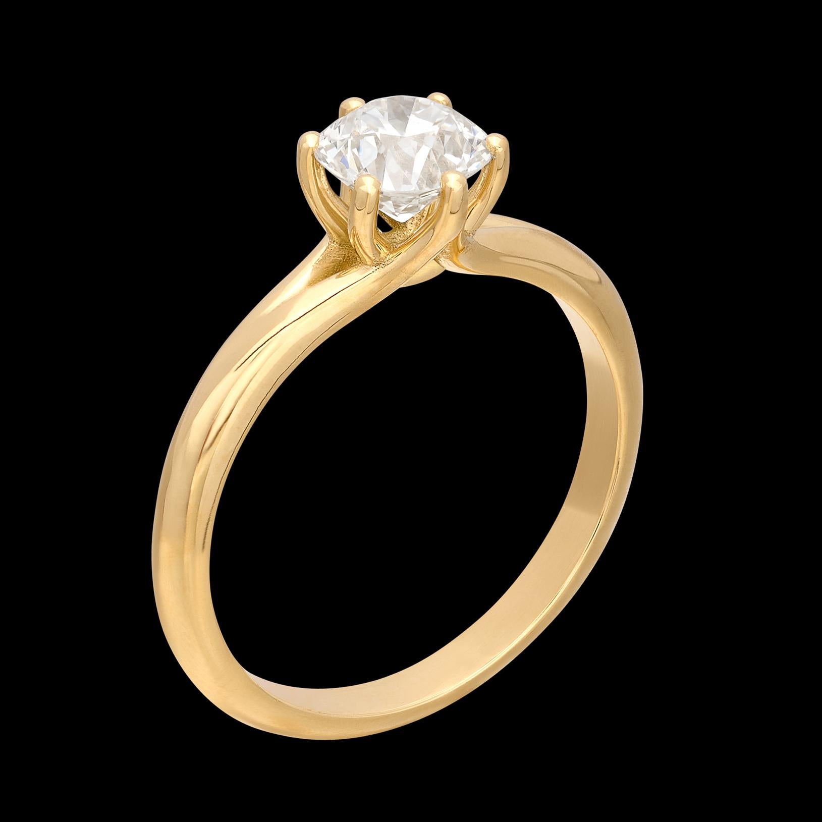 Taille vieille Europe Bague personnalisée en or jaune 18 carats avec diamant GIA de taille européenne ancienne en vente