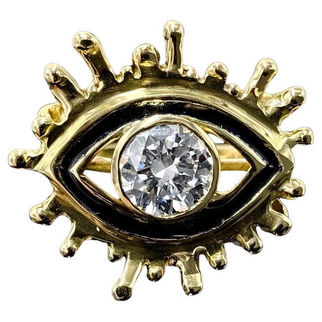 Bague en or jaune 18 carats Nature 0.82ct VS-1 G-H Diamond "Evil Eye" sur mesure