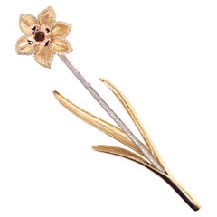 Custom 18k Yellow White Rose Gold Daffodil Brooch Large