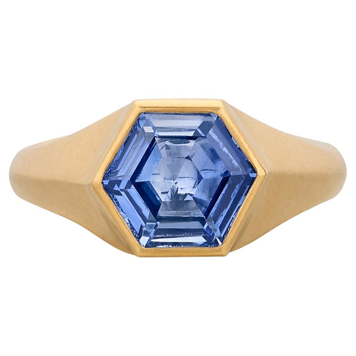 Custom 18kt 2.09ct Unheated Hexagon Sapphire Ring
