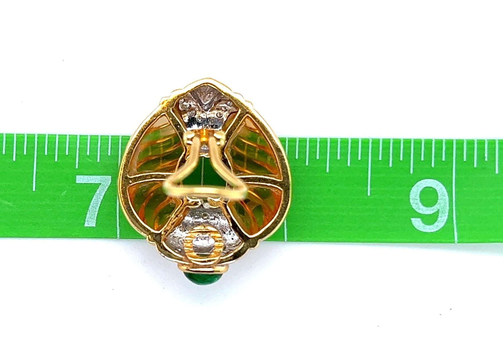Custom 18kt Carved Citrine, Emerald Cabochon and Diamond Earrings For Sale 2