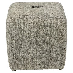 Custom 18"x18"x18" Cube Stool, Upholstered in a Vintage Black + Cream Wool Rug