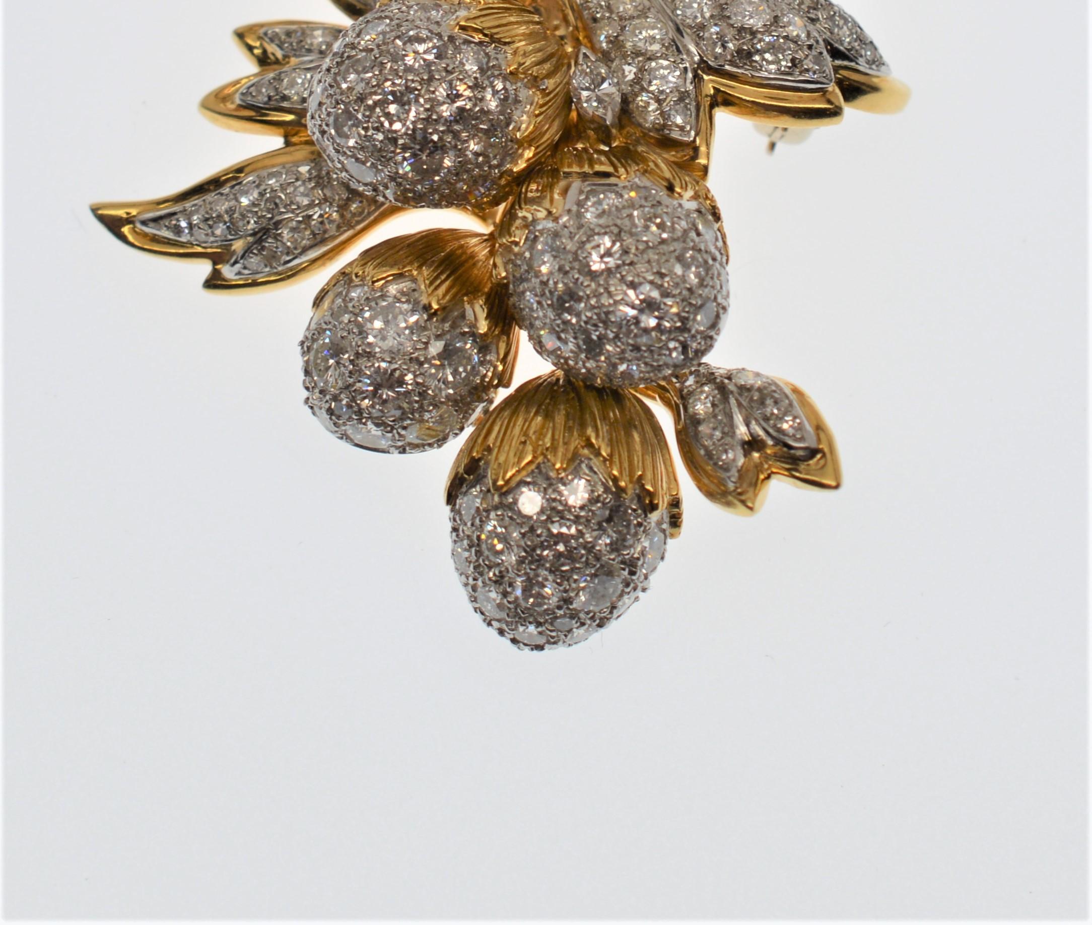 Custom 1950's Diamond Gold Platinum Fluttering Acorn Brooch  In Excellent Condition In Mount Kisco, NY