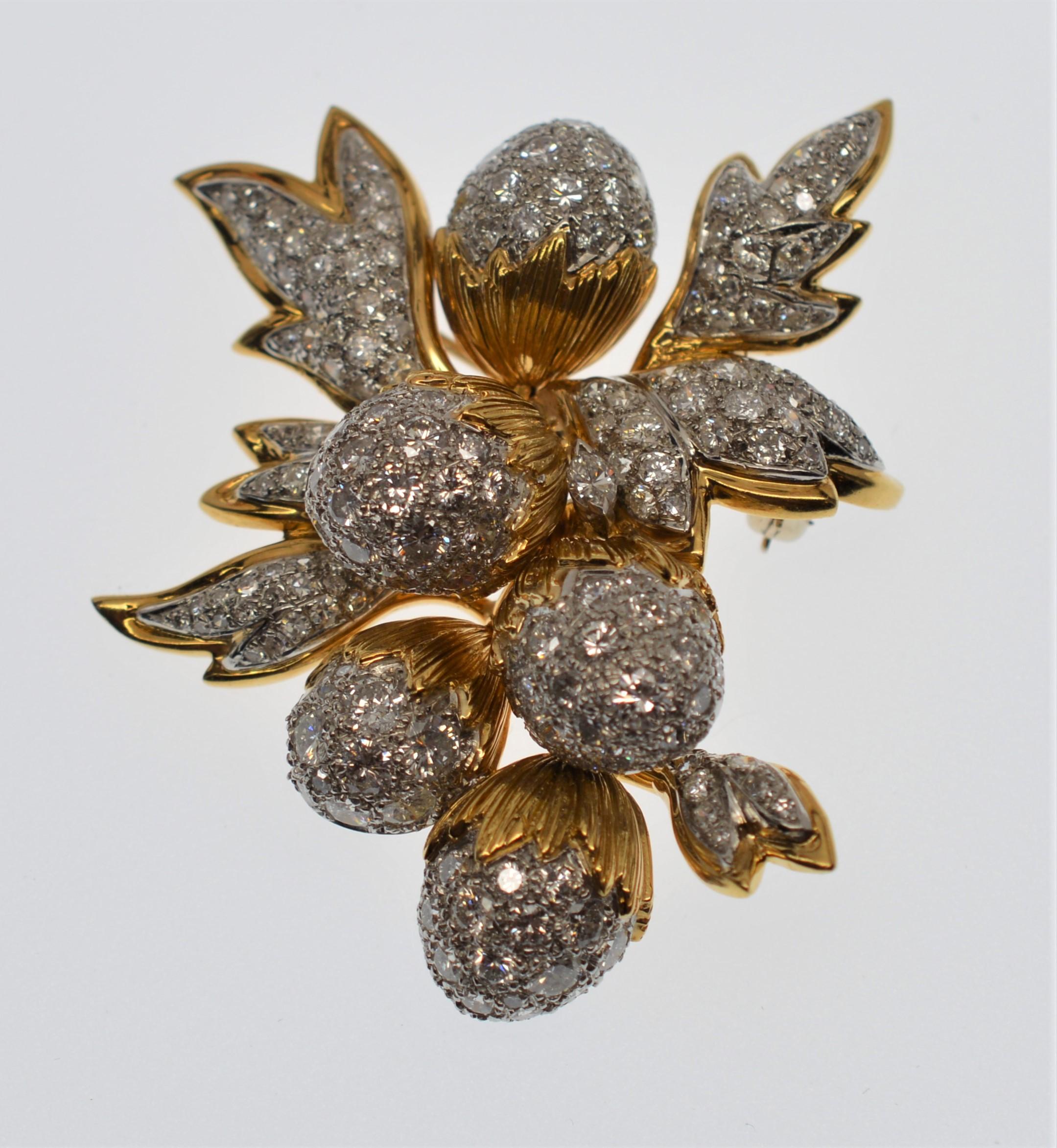 Women's Custom 1950's Diamond Gold Platinum Fluttering Acorn Brooch 