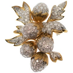 Vintage Custom 1950's Diamond Gold Platinum Fluttering Acorn Brooch 