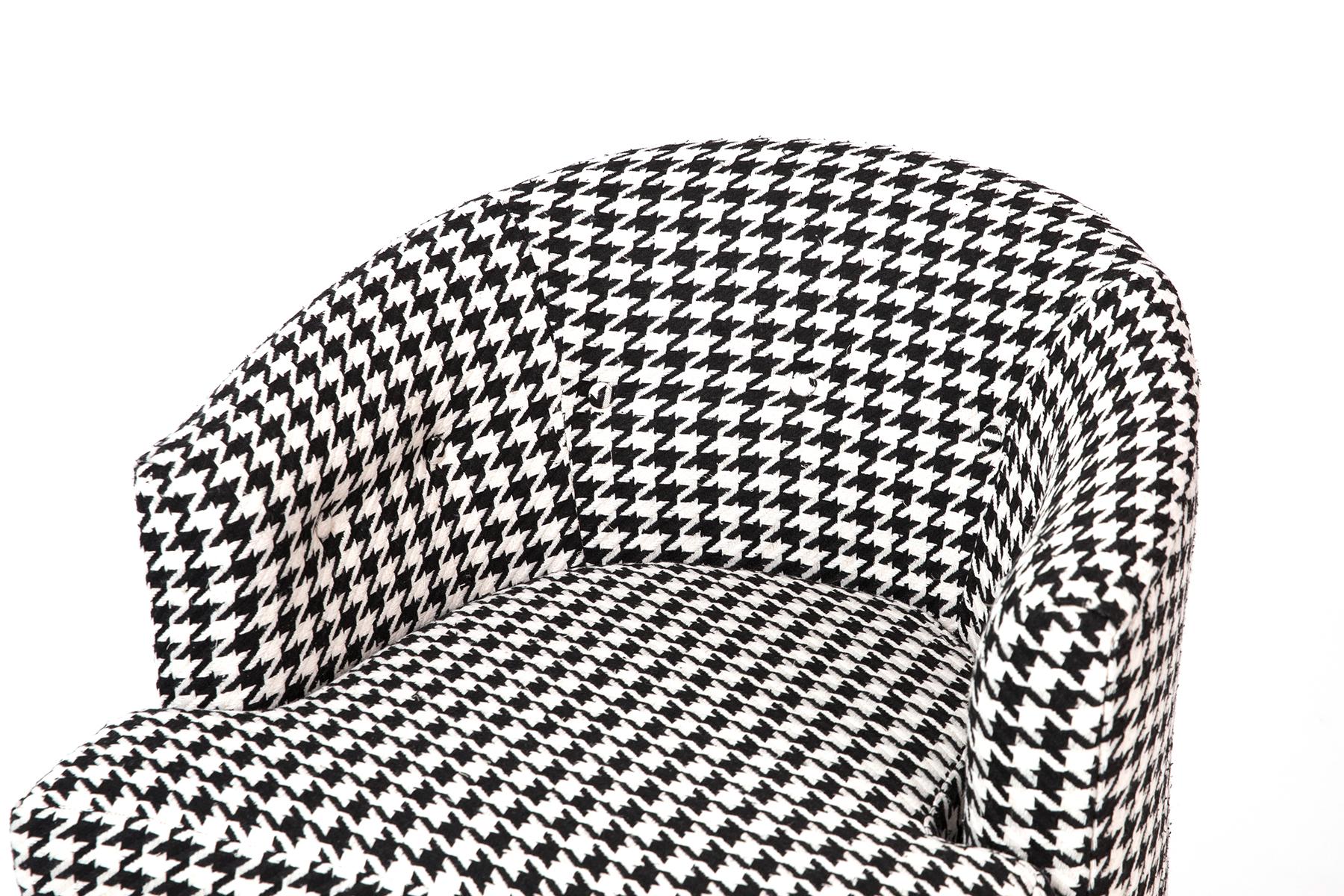 Custom 1960s Houndstooth Swivel Lounge Chairs with Walnut Bases In Good Condition In Phoenix, AZ