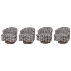 Custom 1960s Houndstooth Swivel Lounge Chairs with Walnut Bases