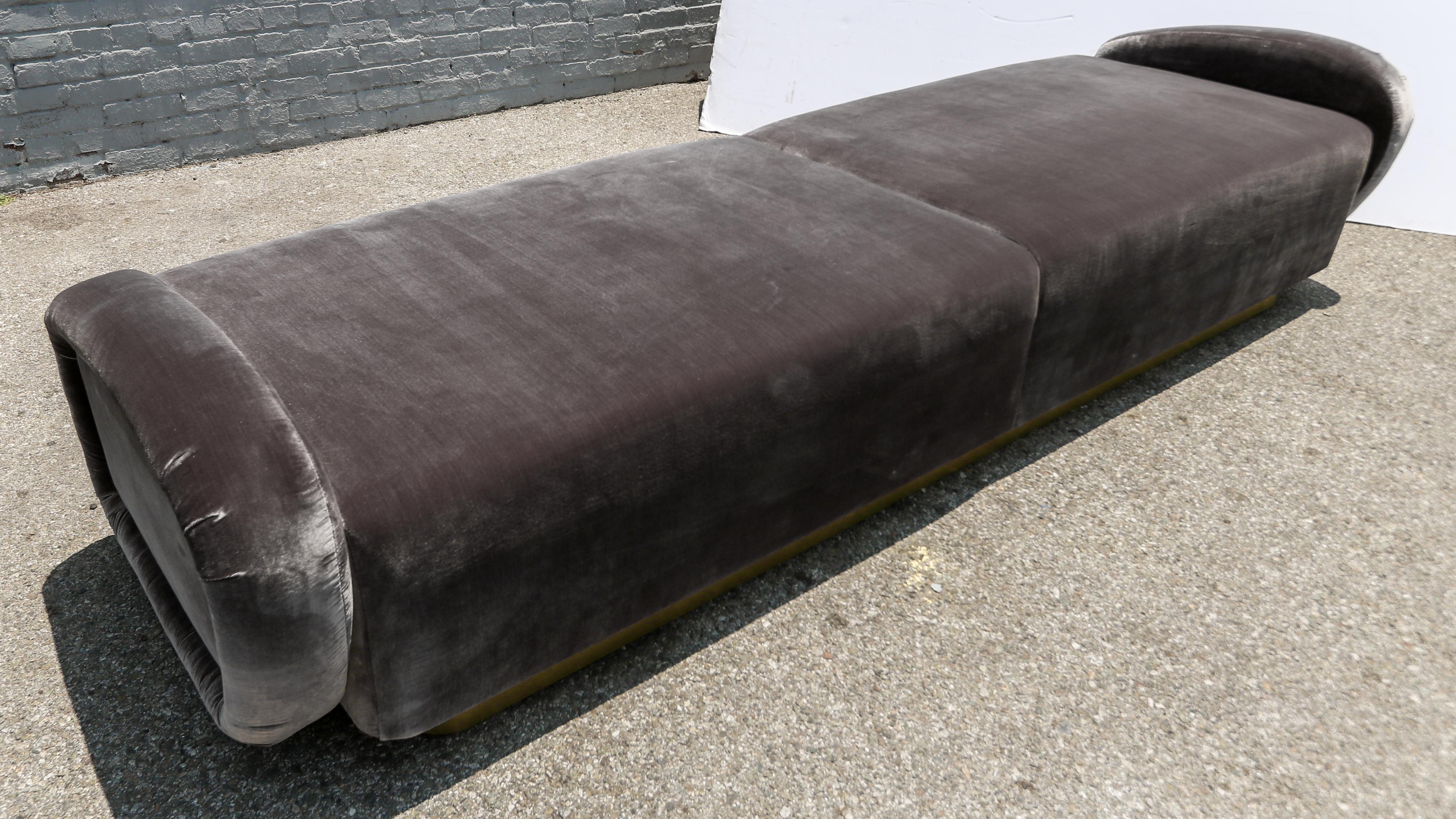 Custom 1960s Italian Style Velvet Sofa or Bench with Brass Base by Adesso Import For Sale 3
