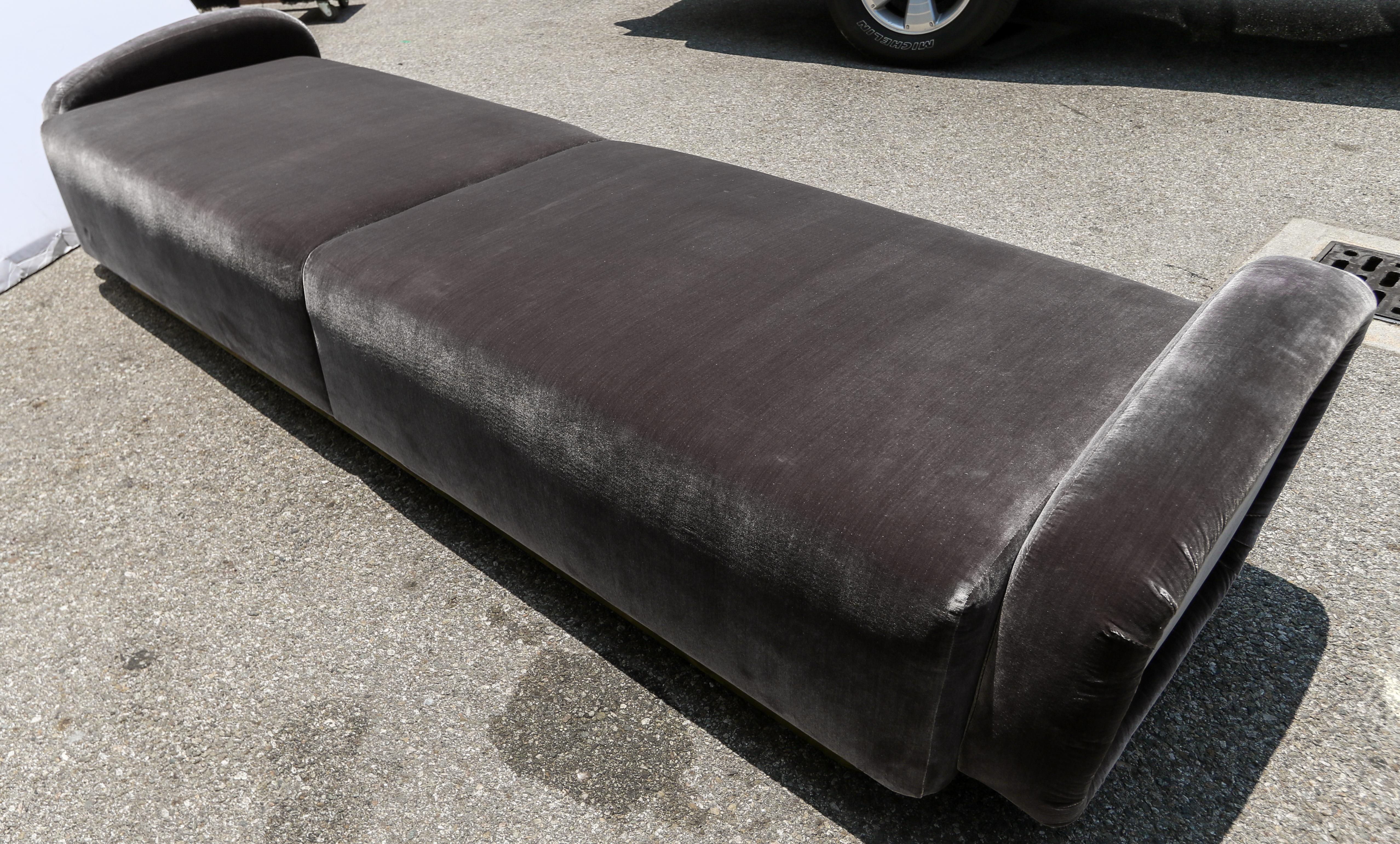 Contemporary Custom 1960s Italian Style Velvet Sofa or Bench with Brass Base by Adesso Import For Sale