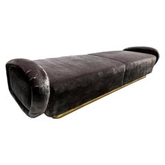 Custom 1960s Italian Style Velvet Sofa or Bench with Brass Base by Adesso Import