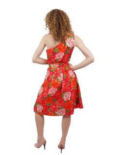 Custom 1960's Silk Floral Print One Shoulder Cocktail Dress